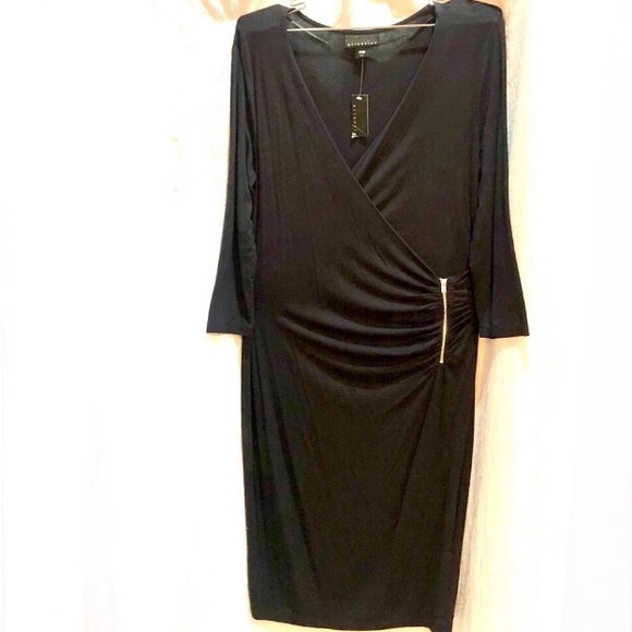 ATTENTION black 3/4 sleeves wrap dress with side zipper rouching size L NWT - Picture 10 of 10